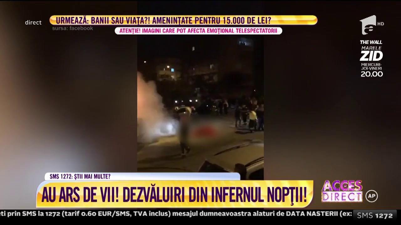 VIDEO 18+! Imaginile care surprind momentul în care mașinile au luat foc, aseară, în Capitală. Oamenii strigau îngroziți: ”Uite-o pe fată, plânge, sunt carne vie, cum îi luăm de acolo?”