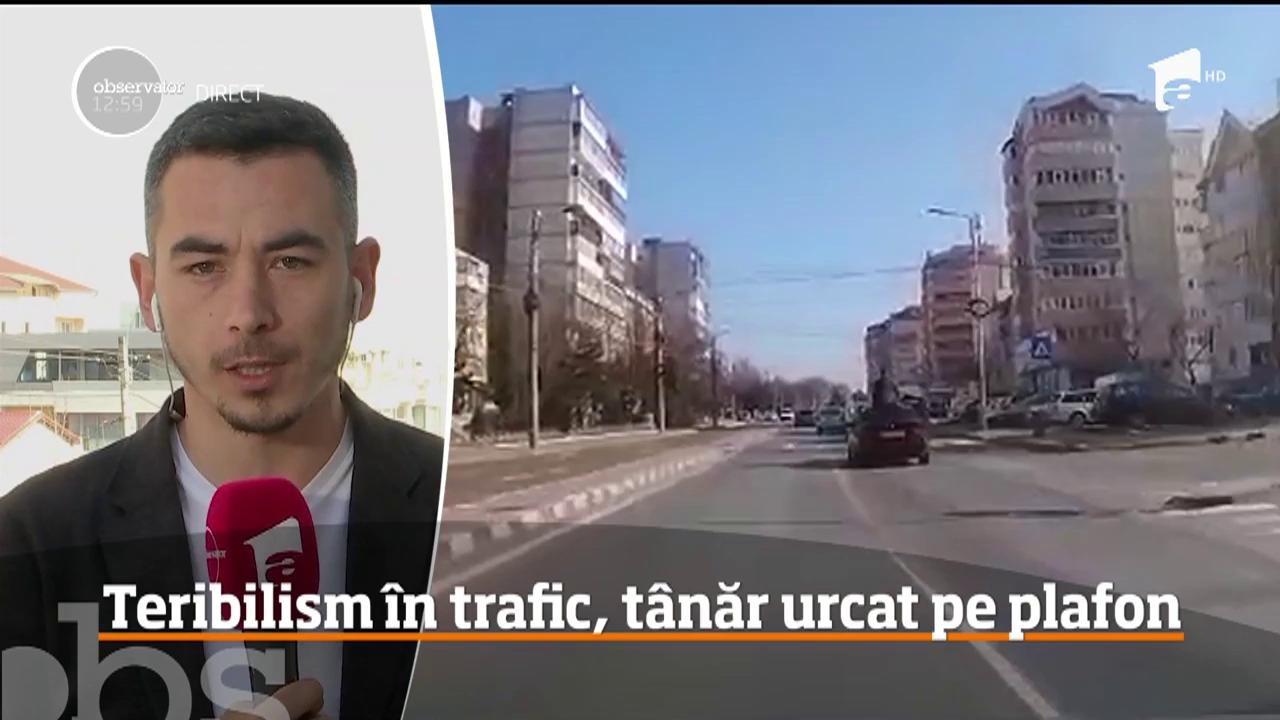 Teribilismul nu are limite! Doi tineri au fost filmaţi în Suceava, în timp ce circulau pe plafonul unei mașinii aflate în mers