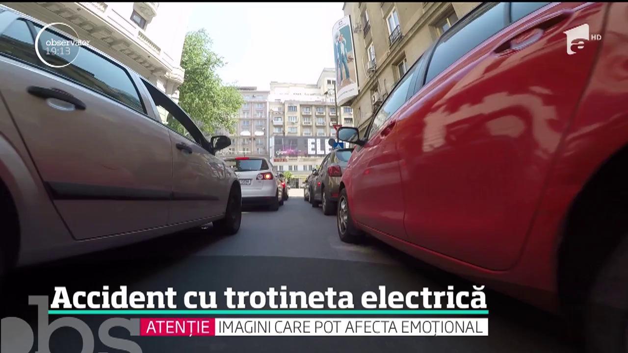 Incident cumplit în București! O tânără pe trotinetă a fost lovită în plin de o mașină! Atenție, imagini ce vă pot afecta emoțional! - Video