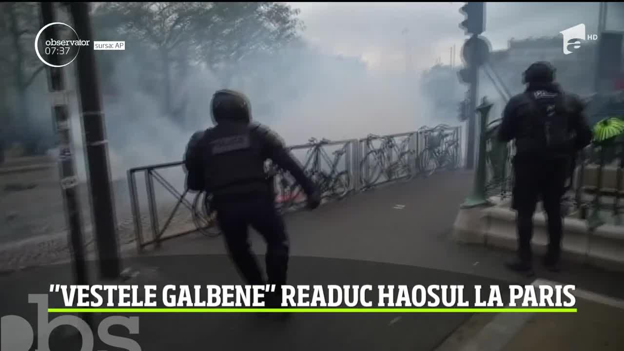 „Vestele galbene” readuc haosul la Paris. Forțele de ordine au ripostat cu tunuri de apă și gaze lacrimogene - VIDEO