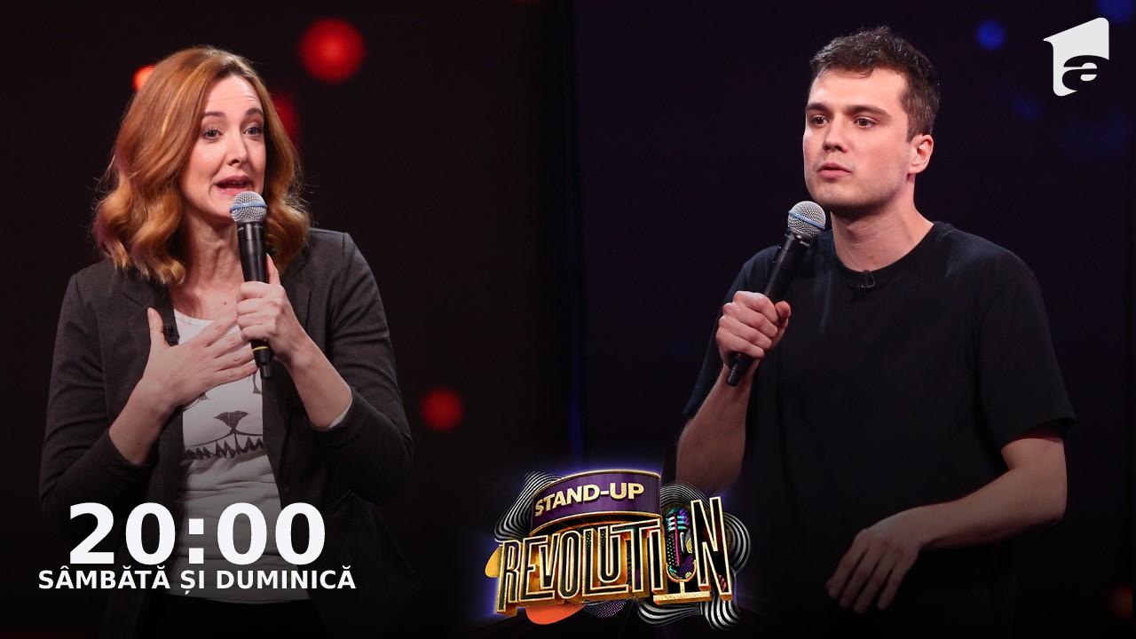 Stand-up Revolution sezonul 1, 17 iulie 2022. Battle Sergiu Mirică vs. Romina Cocca. „O energie frumoasă, pusă pe cuvinte greșite”