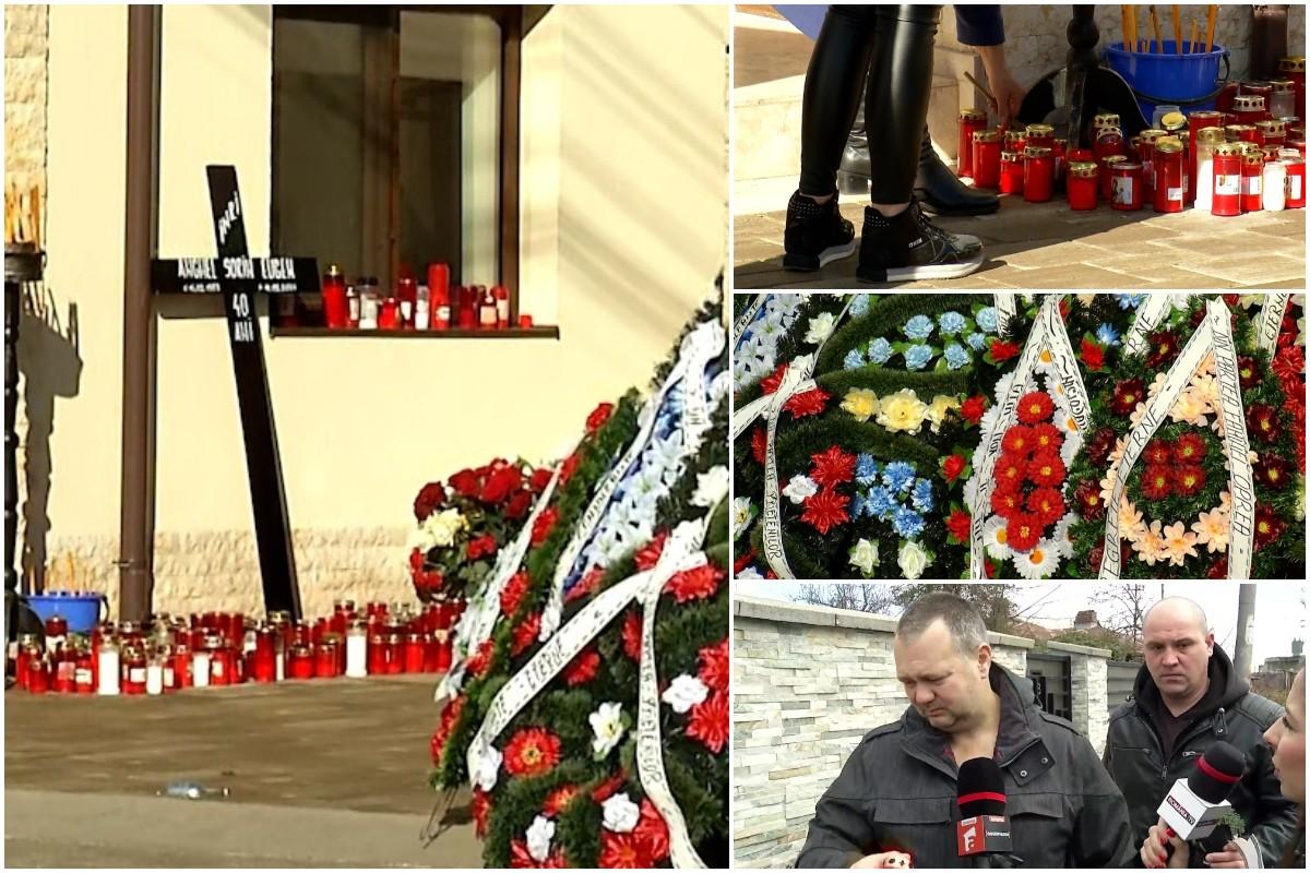 Imagini înduioșătoare de la înmormântarea lui Sorin Anghel, bărbatul ucis la Padina. Coroanele de flori au umplut zidul casei