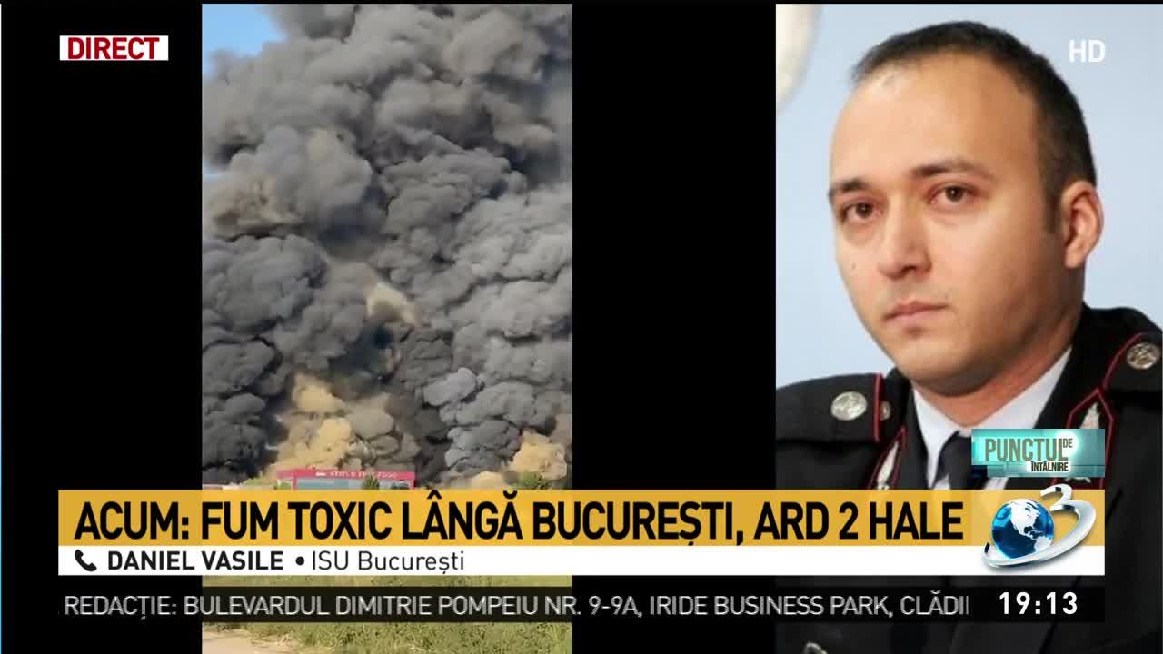 Incendiu puternic, la marginea Bucureștiului, în Bragadiru! Două hale au fost cuprinse de flăcări! Video