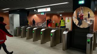 Scandal de proporții la metrou. Un bărbat s-a luat la bătaie cu paznicii și a făcut prăpăd la turnicheți