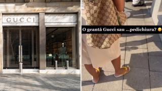 Imaginea surprinsă în fața unui magazin Gucci a stârnit reacții. Detaliul de la picioarele clientei a atras atenția