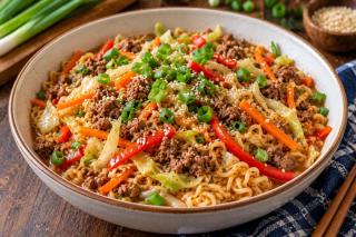 Ramen cu carne de vită și legume. Rețetă reinterpretată pentru a fi gătită într-un singur vas