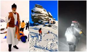 Sute de oameni au urcat pe ger şi zăpadă la Sfinx, în Bucegi, să vadă "miracolul piramidei soarelui". Pe drum, unii au fost la un pas de moarte