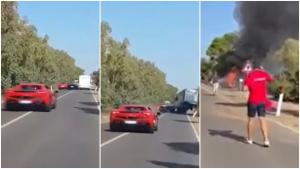 "Am privit moartea în față!" Soț și soție au sfârșit carbonizați într-un Ferrari cuprins de flăcări, pe un drum din Italia. Momentul tragediei a fost filmat