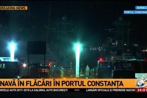 UPDATE. Incendiul izbucnit la o navă militară a fost stins. Militarii au evacuat armamentul şi muniţia de la bord