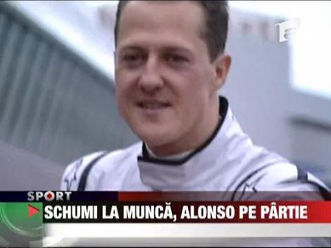 Schumi la munca, Alonso pe partie