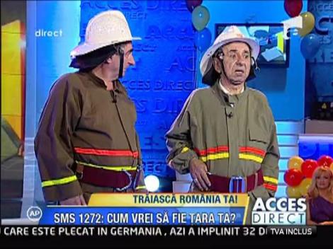 Moment comic cu Nae si Vasile, imbracati in pompieri