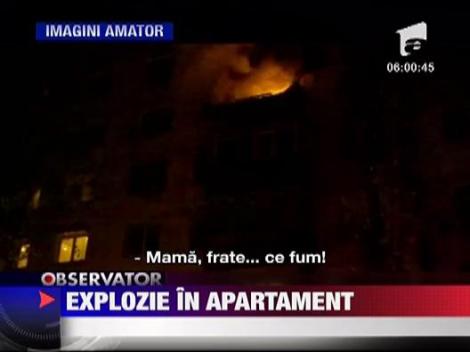 Explozie urmata de un incendiu violent  intr-un bloc din Bucuresti