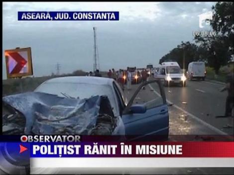 Politist pe motocicleta ranit grav