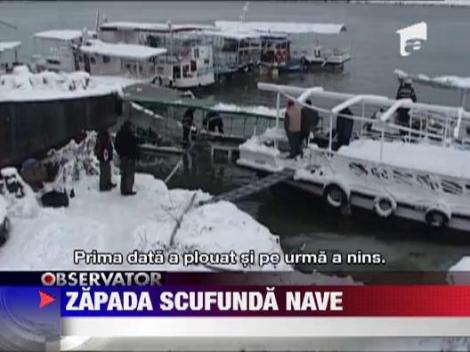 Tulcea: Ambarcatiuni scufundate din cauza zapezii