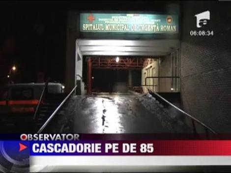 Cascadorie cu masina la intrarea orasului Roman