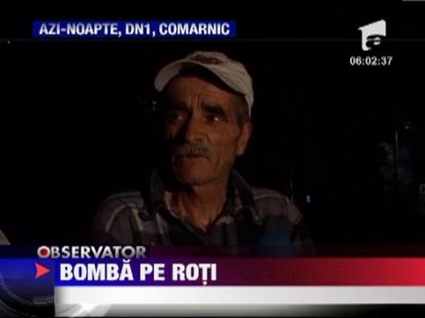 Un tir plin cu marfa a luat foc la Comarnic