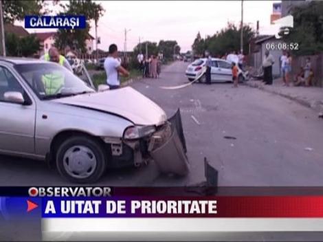Doua masini s-au ciocnit violent pe o strada din Calarasi