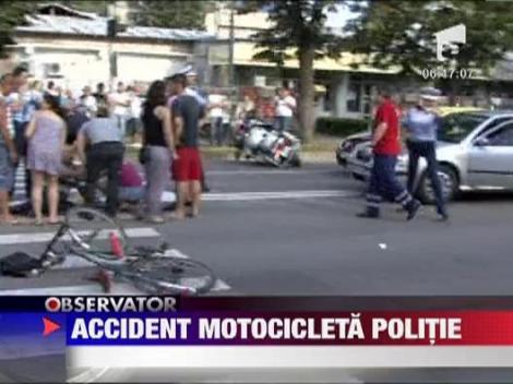 Biciclist, accidentat pe trecerea de pietoni de o motocicleta de la Politia Rutiera