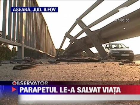 Accident spectaculos in judetul Ilfov! A intrat cu masina intr-un parapet de pe marginea unui pod