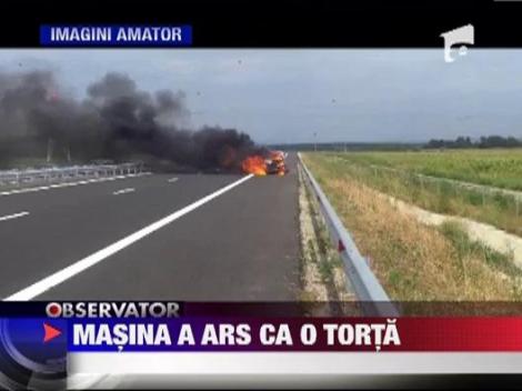 Masina in flacari pe noua autostrada A3