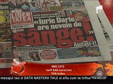 Iurie Darie are nevoie de sange, grupa A2 cu RH pozitiv