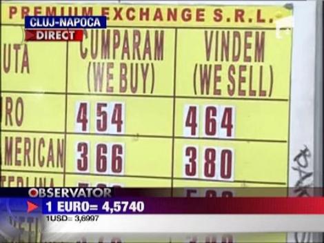 Leul s-a apreciat usor. Un euro a fost cotat la 4,5740 lei