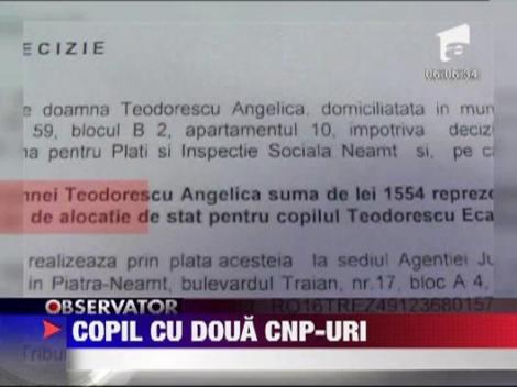 Neamt: Un copil care a avut doua CNP-uri a primit doua alocatii, timp de cinci ani
