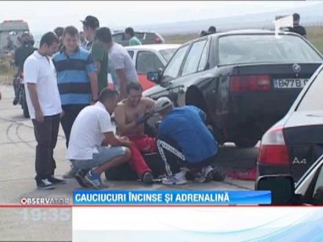 Cauciucuri incinse si adrenalina pe aeroportul din Tulcea