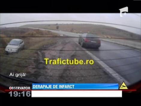 Accident spectaculos in Cluj! Mai multe masini au alunecat pe o pata de ulei