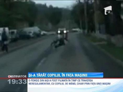 IMAGINI SOCANTE! O femeie din Iasi si-a tarat copilul in fata masinii
