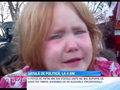 Alegerile prezidentiale din SUA. O fetita plange in hohote pentru ca s-a saturat de "Bronco Bamma" si Mitt Romney