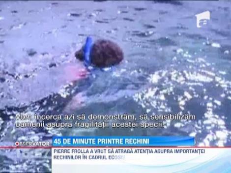 Un francez, campion mondial la scufundari, a inotat 45 de minute printre rechini