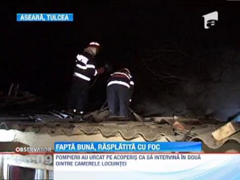 Un incendiu puternic a lasat pe drumuri o familie din Tulcea