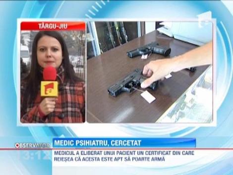 Targu Jiu: Un barbat aflat in evidentele Sectiei de Psihiatrie a primit un certificat din care reiesea ca este apt sa poarte arma