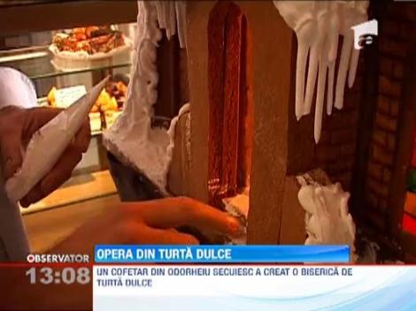 Sa vezi si sa nu crezi: Un cofetar din Odorheiu Secuiesc a "construit" o biserica din turta dulce si ciocolata