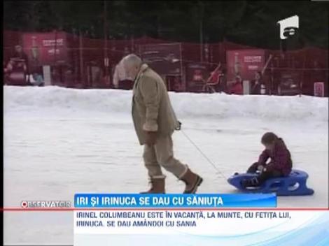 Irinel Columbeanu si Irinuca s-au distrat cu saniuta pe partie