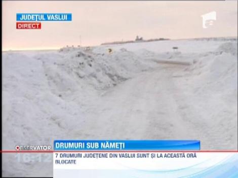 Vaslui: Sapte drumuri judetene sunt blocate de zapada