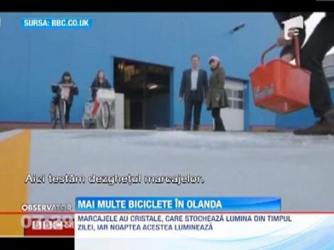 Piste pentru biciclisti incalzite si semnalizate cu marcaje fosforescente, in Olanda