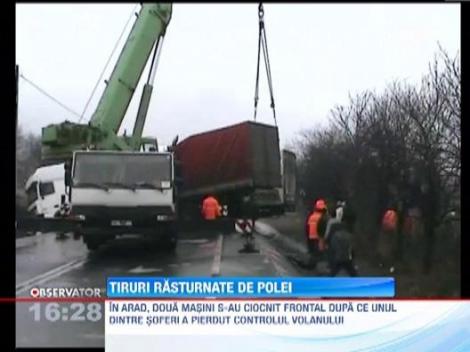Mehedinti: Accident in lant din cauza poleiului, cu noua tir-uri si doua masini