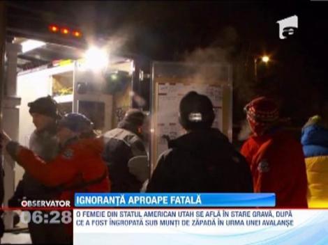 O femeie din Utah a provocat o avalansa care i-ar putea curma viata