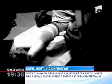 Niciun vinovat in cazul fetitei din Cluj care a murit pe masa de operatie, dupa ce a fost plimbata prin trei spitale