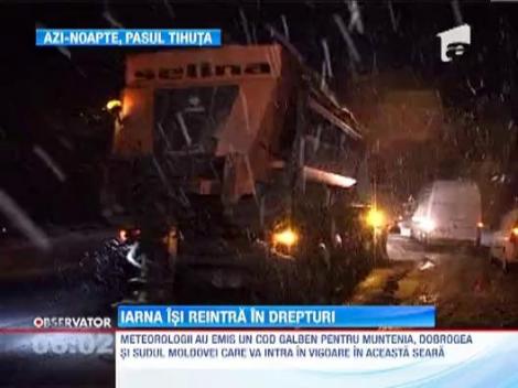 Cod galben de vreme rea pentru 22 de judete si Capitala. Viscolul a pus deja stapanire pe Pasul Tihuta