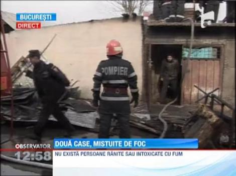 Doua case au luat foc intr-un cartier din Capitala. Trei autospeciale au intervenit