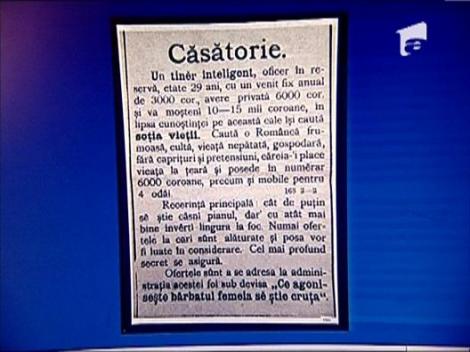 Anunt matrimonial din anii 1800