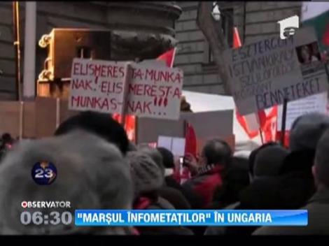 "Marsul infometatilor", in Ungaria. Aproape o mie de manifestanti au sosit, ieri, in fata parlamentului din Budapesta dupa ce au parcurs 300 de kilometri in zonele sarace
