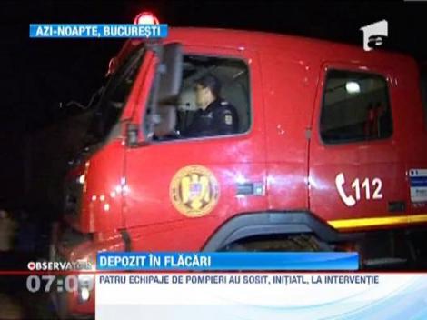 Un incendiu violent a izbucnit intr-un depozit de la marginea Capitalei