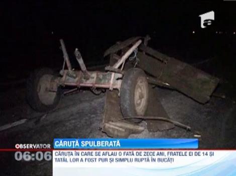 O caruta a fost spulberata pe un drum national din Calarasi. Doi copii aflati in atelaj, raniti grav