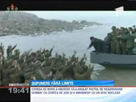 Scene de supunere oarba in timpul vizitei lui Kim Jong la o baza militara