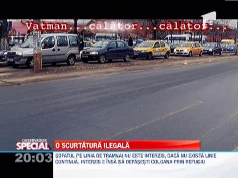 Un sofer bucurestean incalca zilnic cel putin o lege. Fortarea galbenului si depasirea prin refugiul de tramvai sunt cele mai frecvente