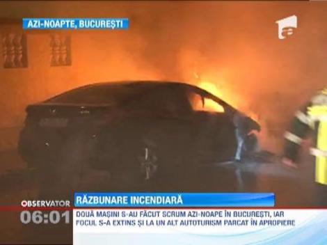 Doua masini parcate pe alee din Capitala s-au facut scrum